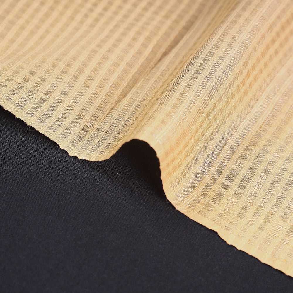 Beige Vidarbha Tussar Silk Checks Handloom Fabric