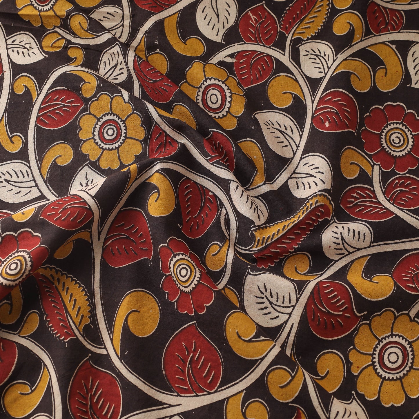 Black - Kalamkari Printed Cotton Fabric