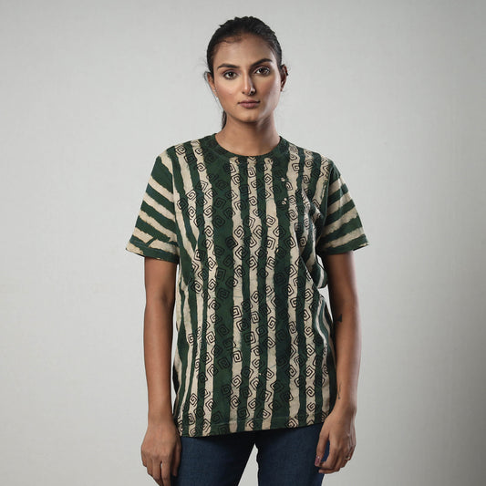 Green - Bindaas Block Art Printed Cotton Round Neck T-shirt
