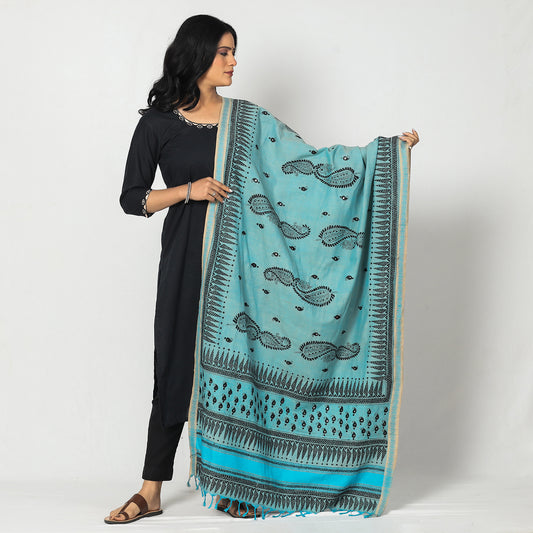 Blue - Original Bengal Kantha Work Handloom Cotton Dupatta