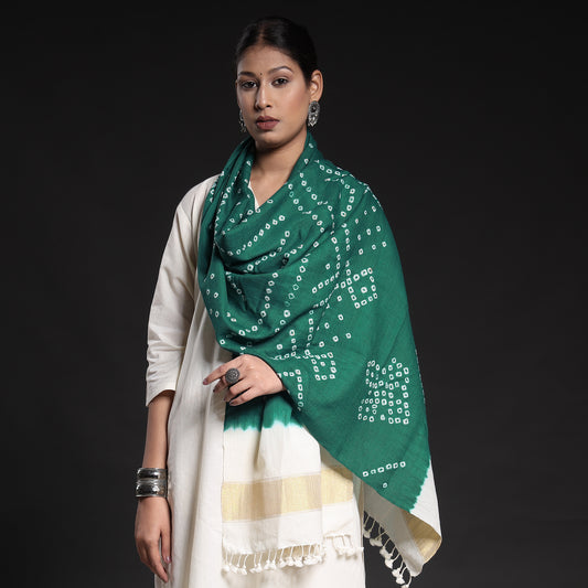 Green - Kutch Handwoven Bandhani Tie-Dye Pure Woolen Stole