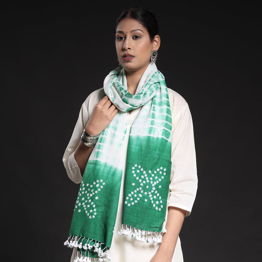 Green - Kutch Handwoven Bandhani & Shibori Tie-Dye Pure Woolen Stole