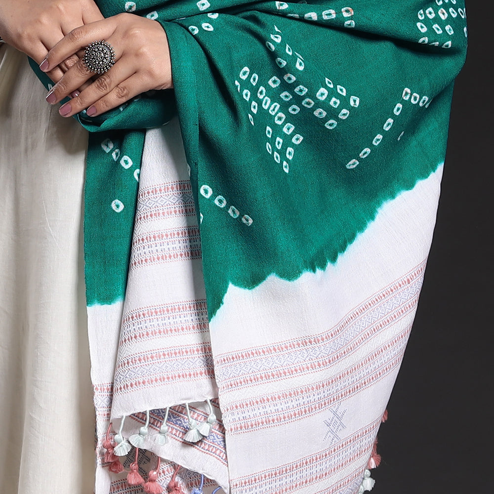 Green - Kutch Handwoven Bandhani Tie-Dye Pure Woolen Shawl