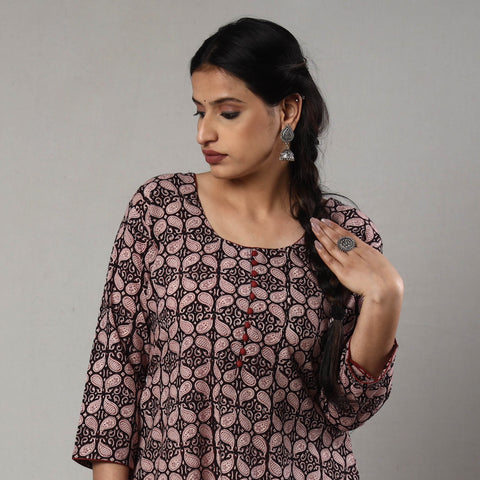 Black - Bagh Block Printed Cotton Long A-Line Kurta