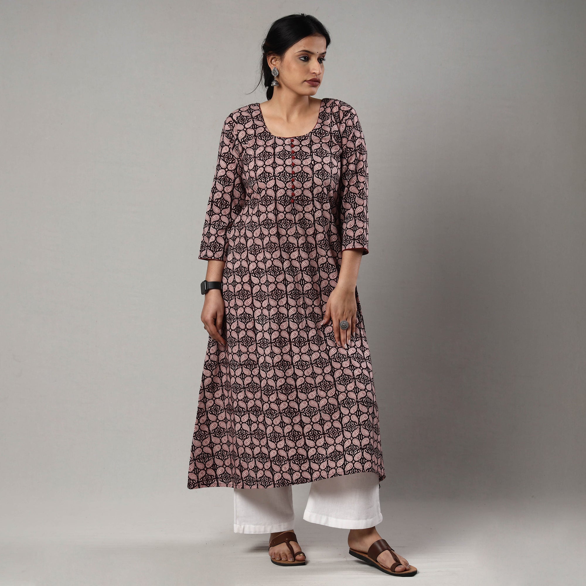 Buy Block Print Cotton A-Line Bagh Kurta For Women