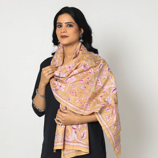 Beige - Bengal Kantha Embroidery Silk Handloom Stole