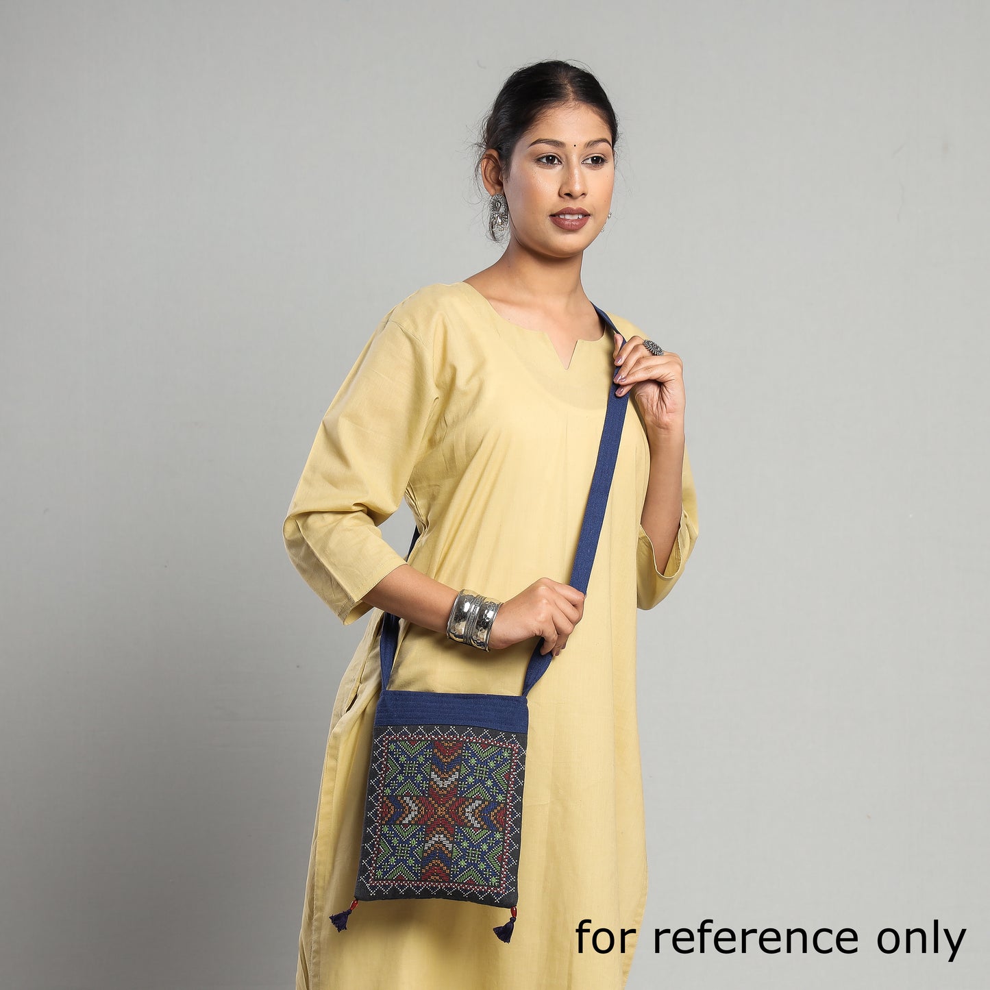 Black - Kutch Jat Hand Embroidery Mashru Silk Sling Bag