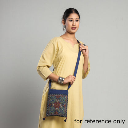 Blue - Kutch Rabari Hand Embroidery Mashru Silk Sling Bag