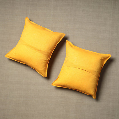 Orange - Set of 2 - Chandi Mati Kantha Work Cotton Cushion Cover (16 x 16 in)