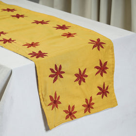 Yellow Chandi Mati Tagai Work Silk Cotton Table Runner