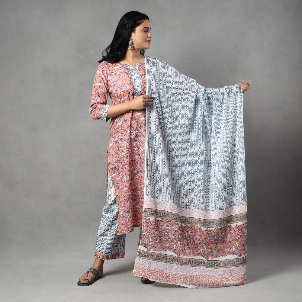  Sanganeri Kurta with Palazzo & Dupatta Set