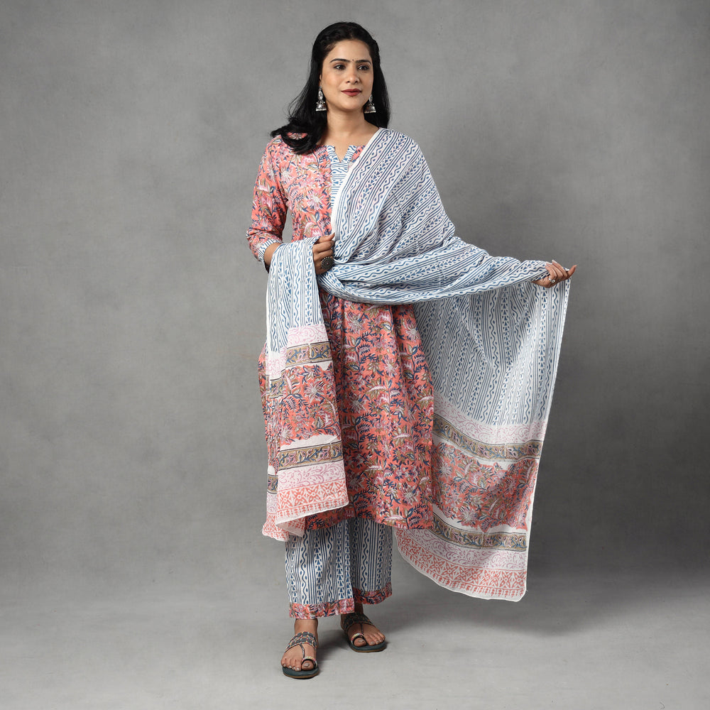  Sanganeri Kurta with Palazzo & Dupatta Set