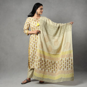 Buy Sanganeri Block Printing Cotton Kurta with Palazzo & Dupatta Set Online at iTokri.com