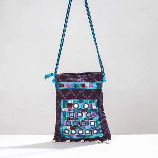 Blue - Lambani Mirror Work Hand Embroidery Cotton Shoulder Bag