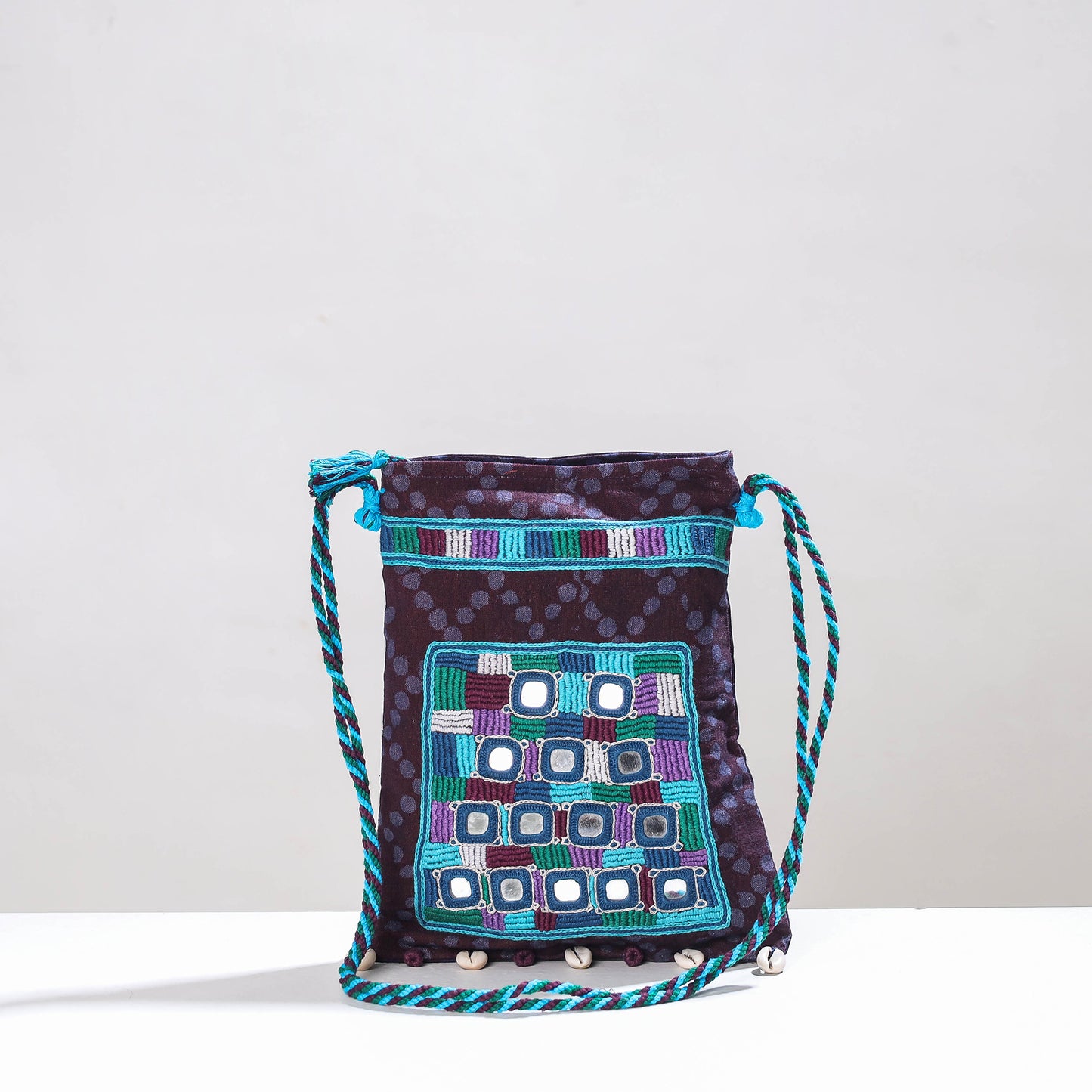 Blue - Lambani Mirror Work Hand Embroidery Cotton Shoulder Bag