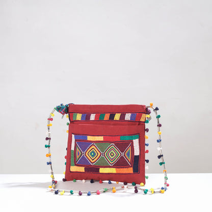 Red - Lambani Hand Embroidery Cotton Shoulder Bag