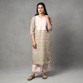Buy Sanganeri Block Printing Cotton Kurta with Palazzo & Dupatta Set Online at iTokri.com