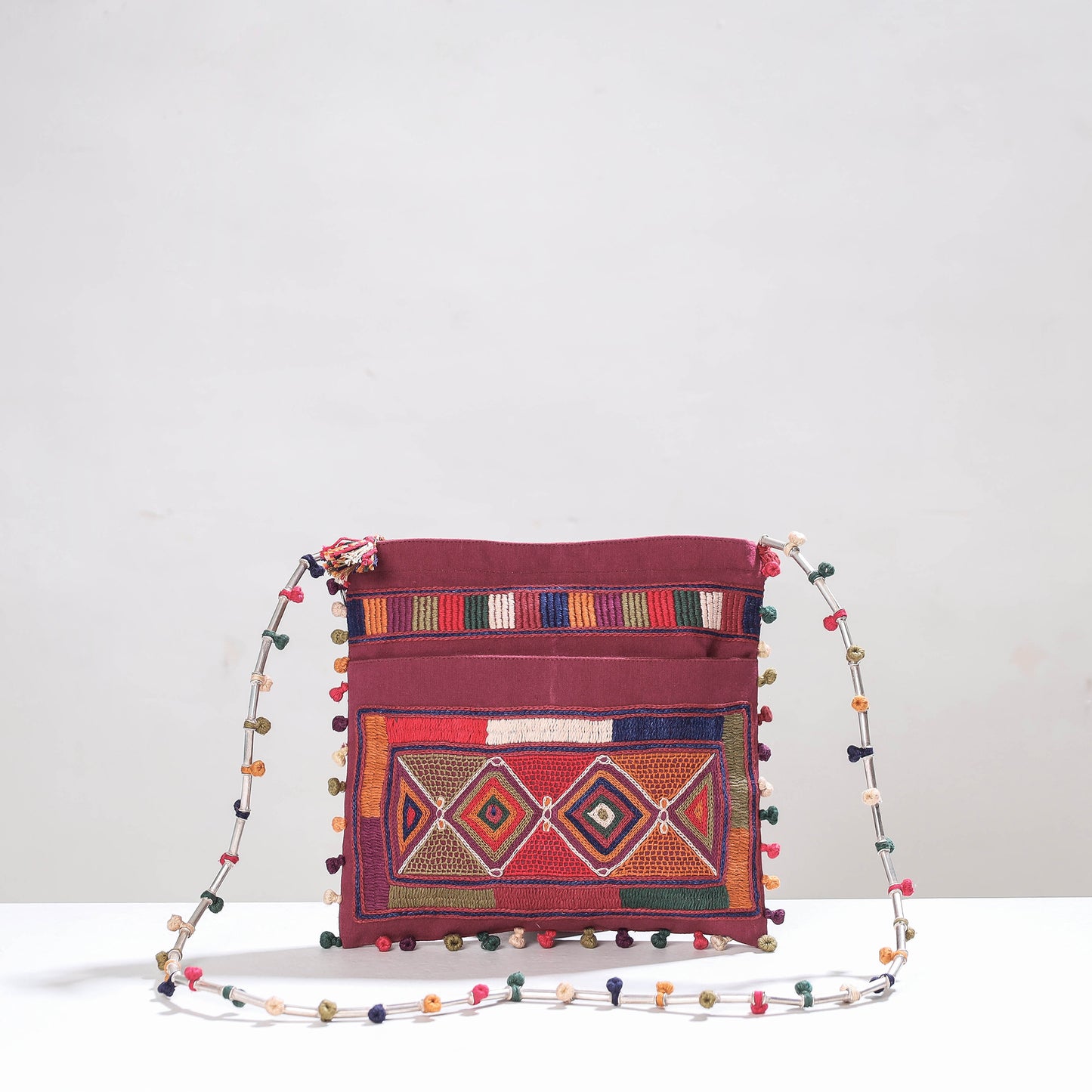Maroon - Lambani Hand Embroidery Cotton Shoulder Bag