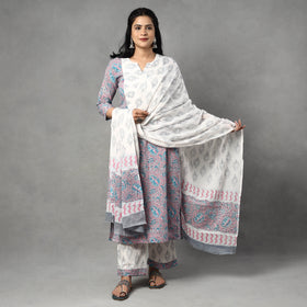 Buy Sanganeri Block Printing Cotton Kurta with Palazzo & Dupatta Set Online at iTokri.com