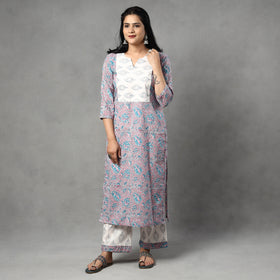 Buy Sanganeri Block Printing Cotton Kurta with Palazzo & Dupatta Set Online at iTokri.com