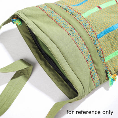 Green - Lambani Mirror Work Hand Embroidery Cotton Sling Bag