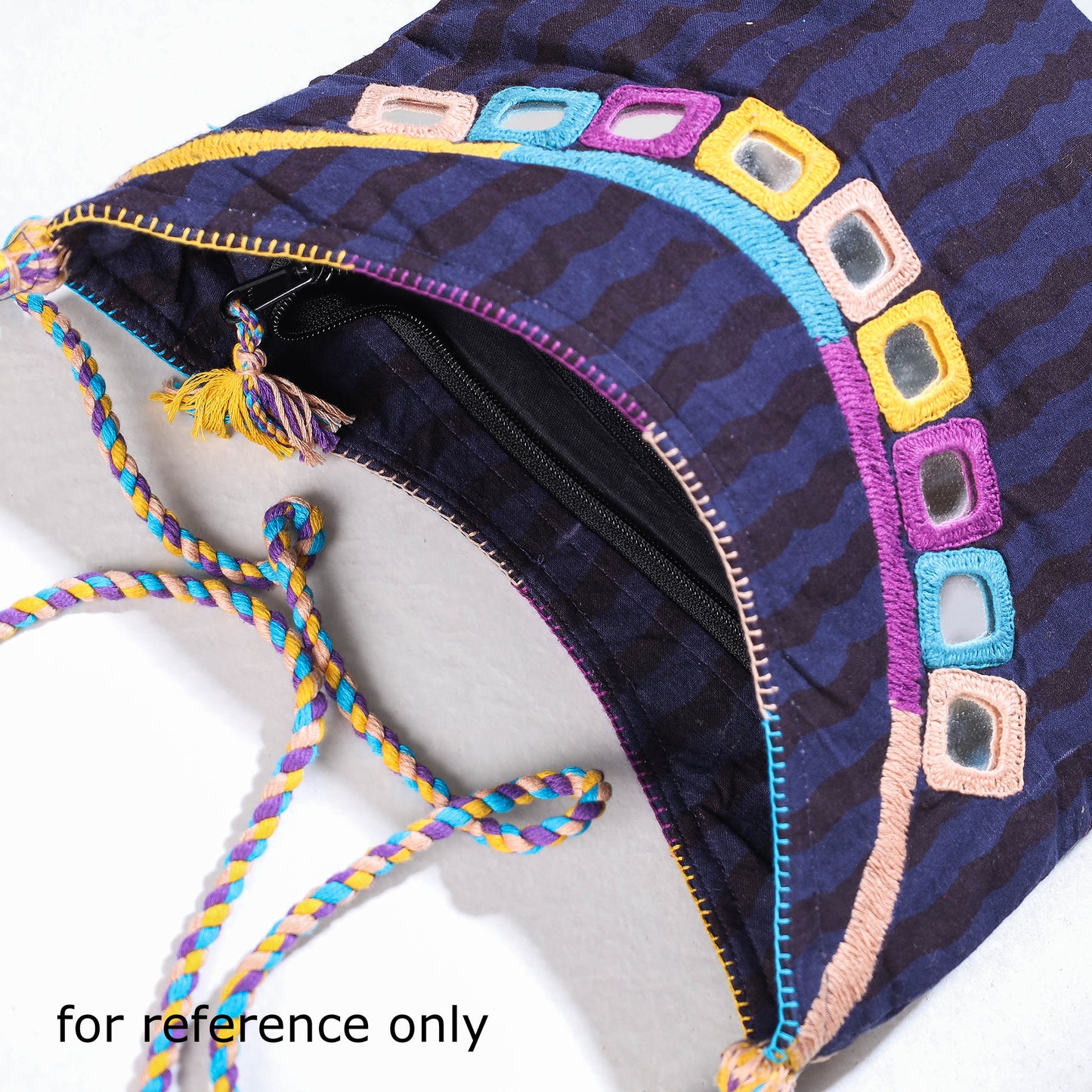 Blue - Lambani Mirror Work Hand Embroidery Cotton Shoulder Dori Bag