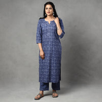 Sanganeri Block Printing Cotton Kurta with Palazzo & Dupatta Set