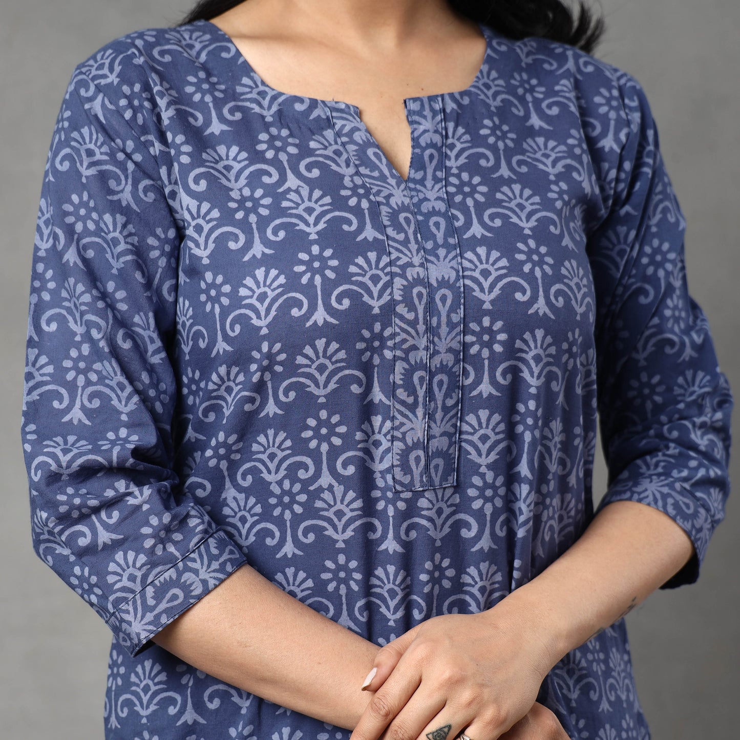 Blue - Sanganeri Block Printing Cotton Kurta with Palazzo & Dupatta Set