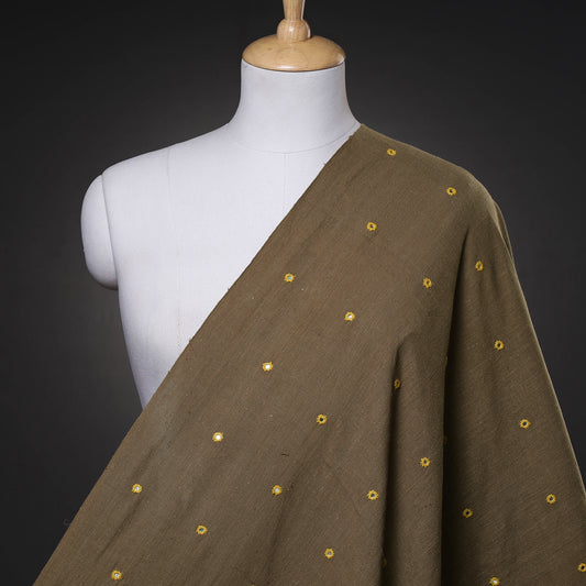 Brown - Organic Kala Cotton Handloom Mirror Work Fabric