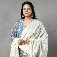 Blue - Sanganeri Block Printing Cotton Kurta with Palazzo & Dupatta Set