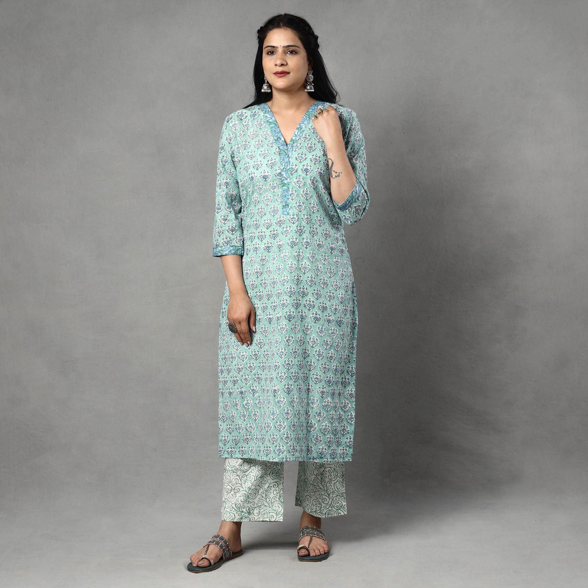 Sanganeri Kurta with Palazzo & Dupatta Set