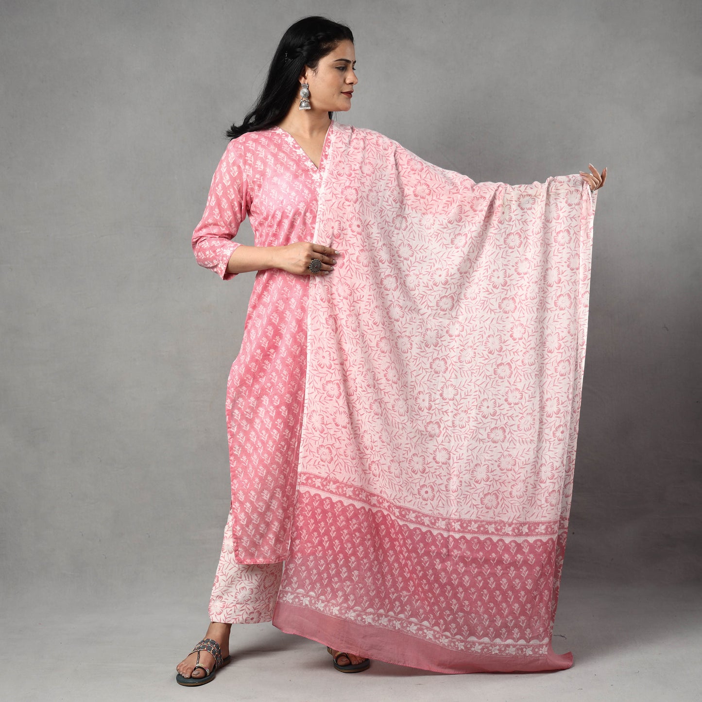 Sanganeri Kurta with Palazzo & Dupatta Set
