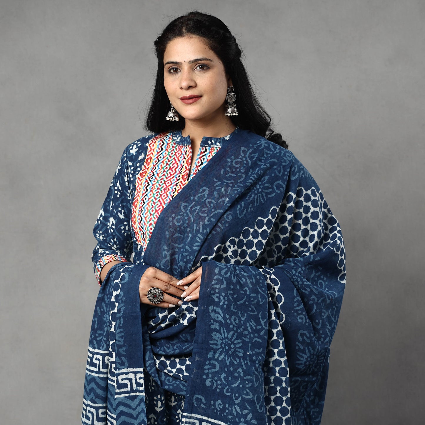 Block Printed Kurta with Palazzo & Dupatta Set
