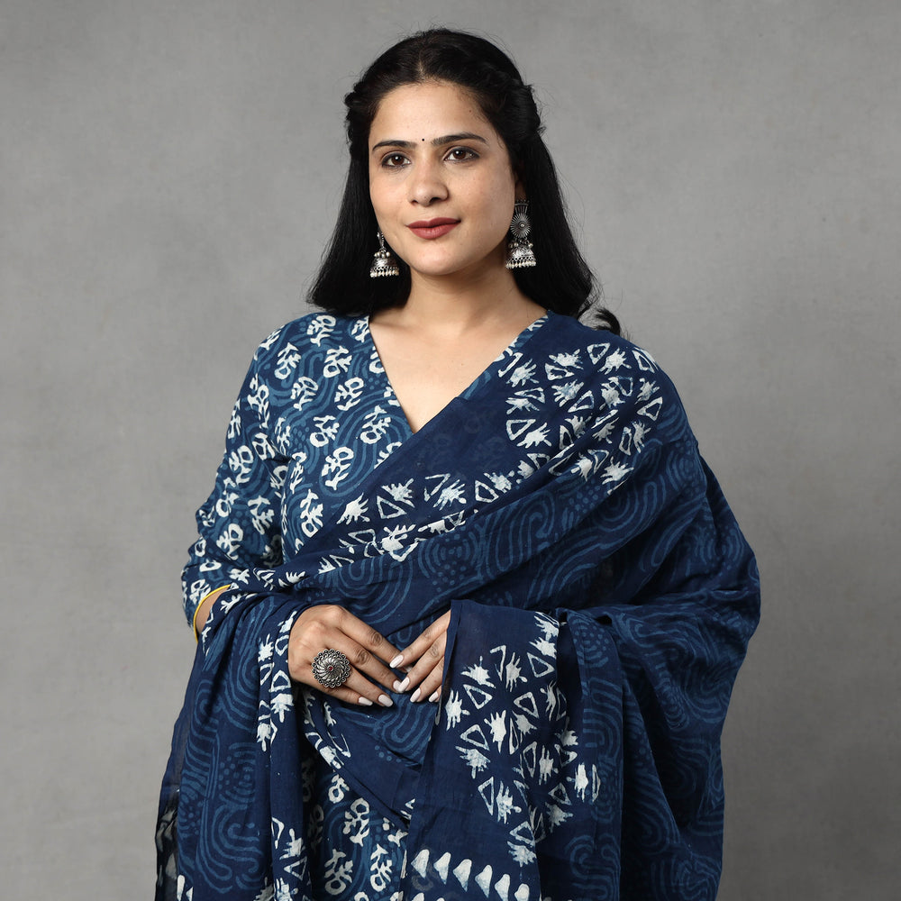 Indigo Kurta with Palazzo & Dupatta Set