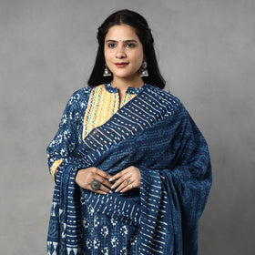  Indigo Block Printed Cotton Kurta with Palazzo & Dupatta Set 