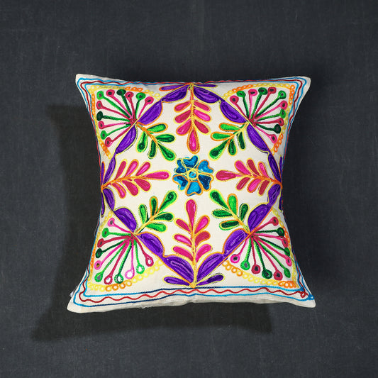 Multicolor - Aari Hand Embroidery Cotton Cushion Cover (16 x 16 in)