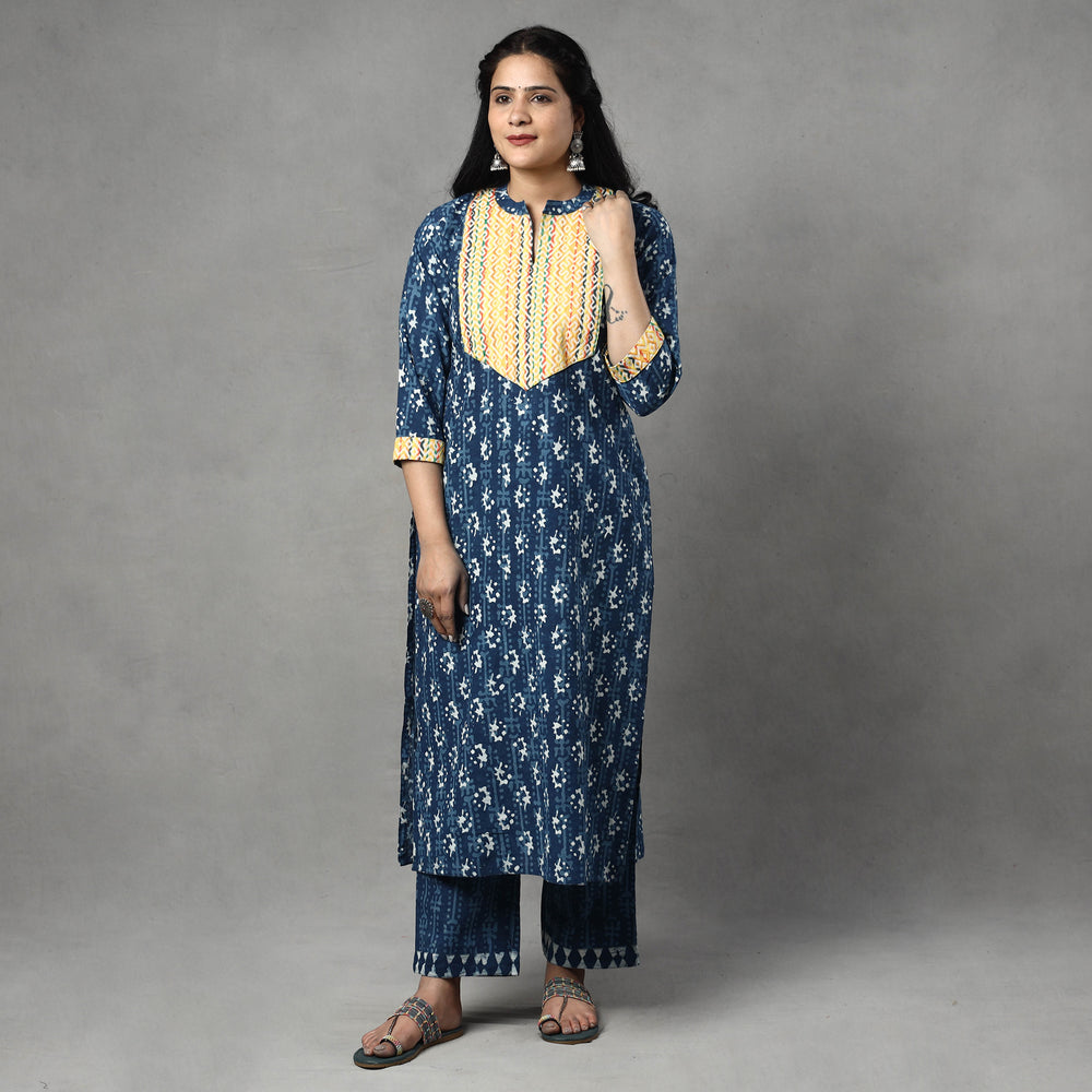 Block Printed Kurta with Palazzo & Dupatta Set
