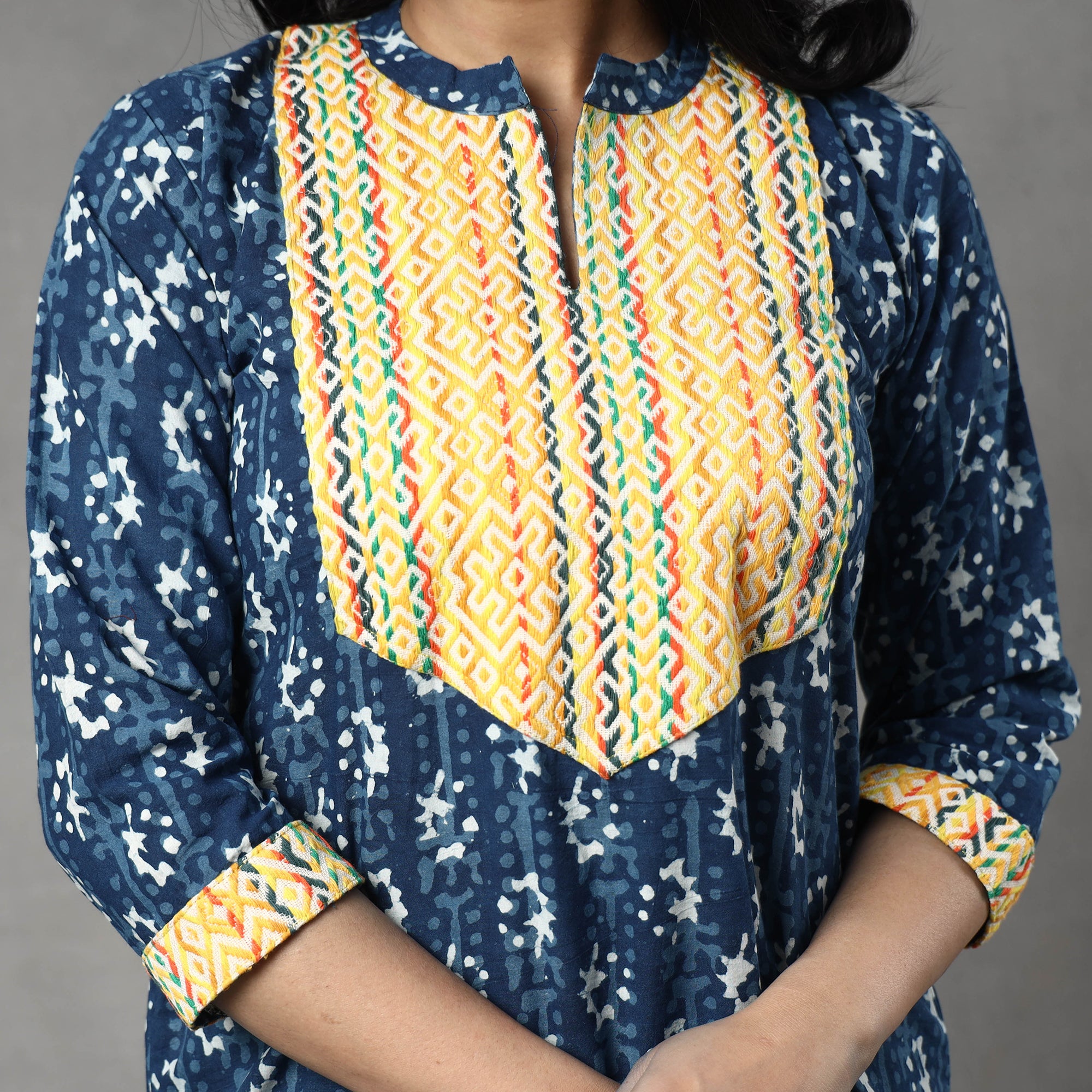  Indigo Block Printed Cotton Kurta with Palazzo & Dupatta Set 