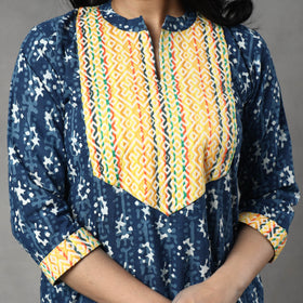  Indigo Block Printed Cotton Kurta with Palazzo & Dupatta Set 