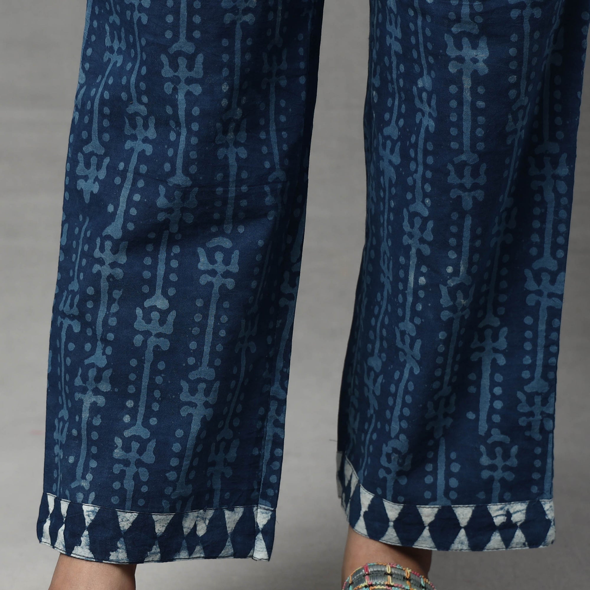  Indigo Block Printed Cotton Kurta with Palazzo & Dupatta Set 