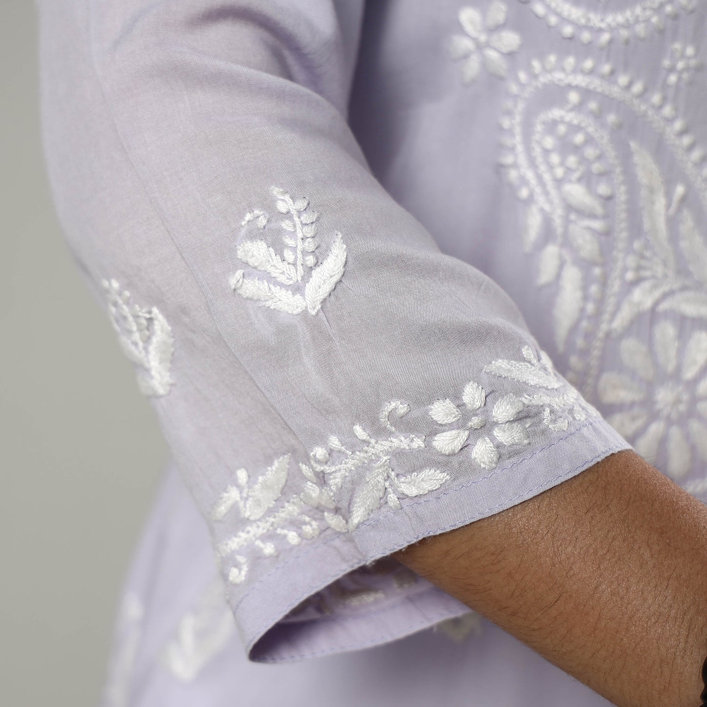 Light Purple Chikankari Hand Embroidered Soft Cotton Long Kurta