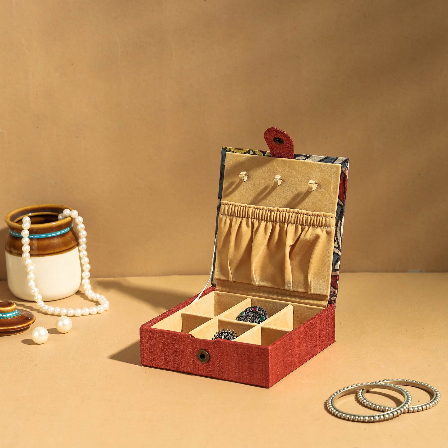 Handpainted Kalamkari Ghicha Silk Jewelry box