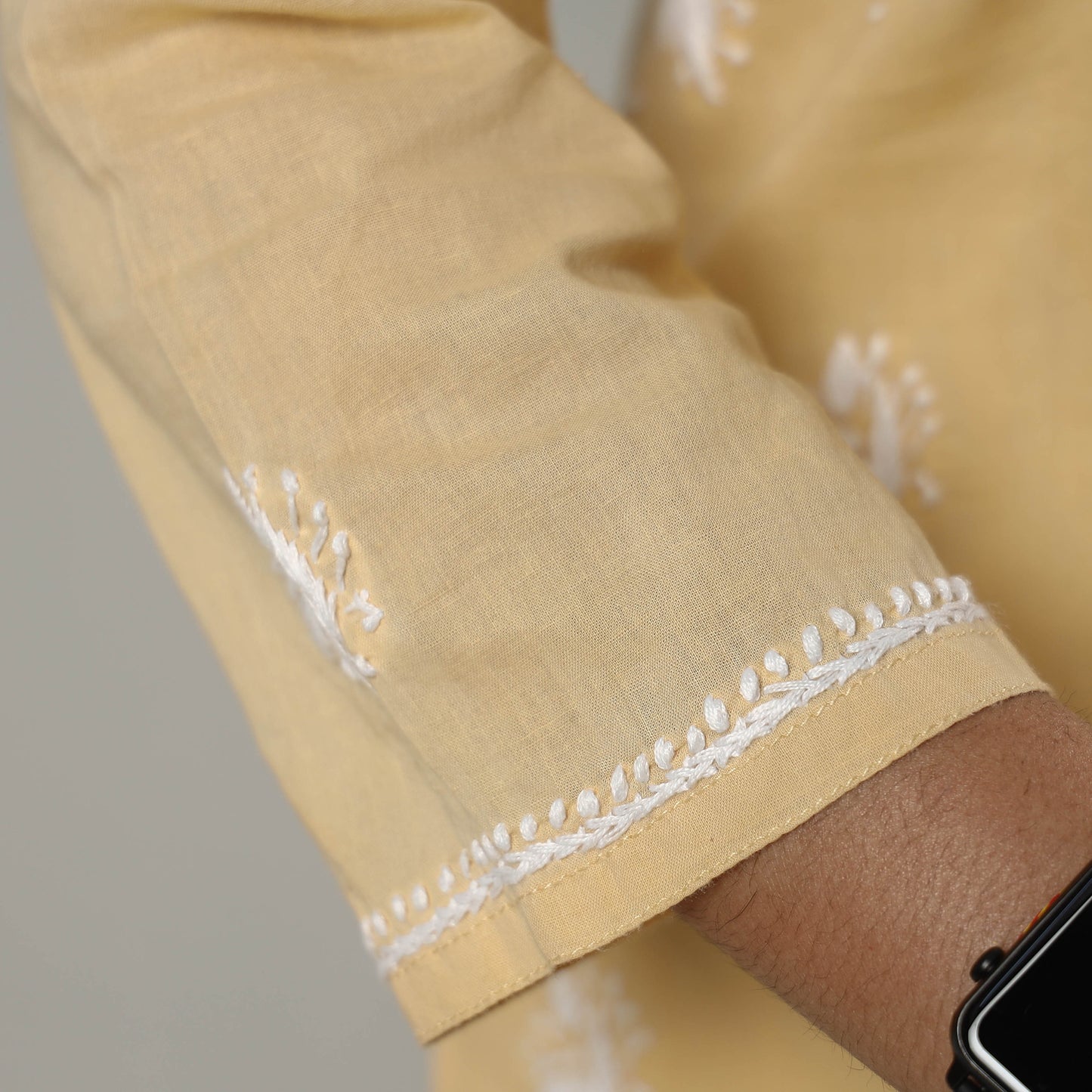 Beige Chikankari Hand Embroidered Cotton Long Kurta