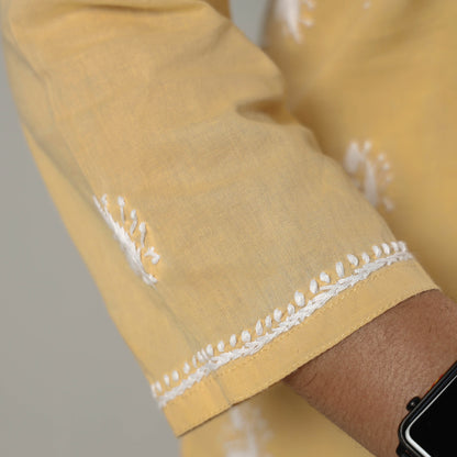Yellow Chikankari Hand Embroidered Cotton Long Kurta
