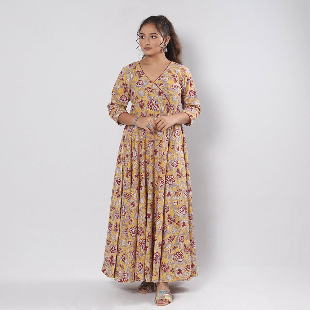 Buy Sanganeri Block Printing Cotton Flared Gher Dress Online l iTokri.com