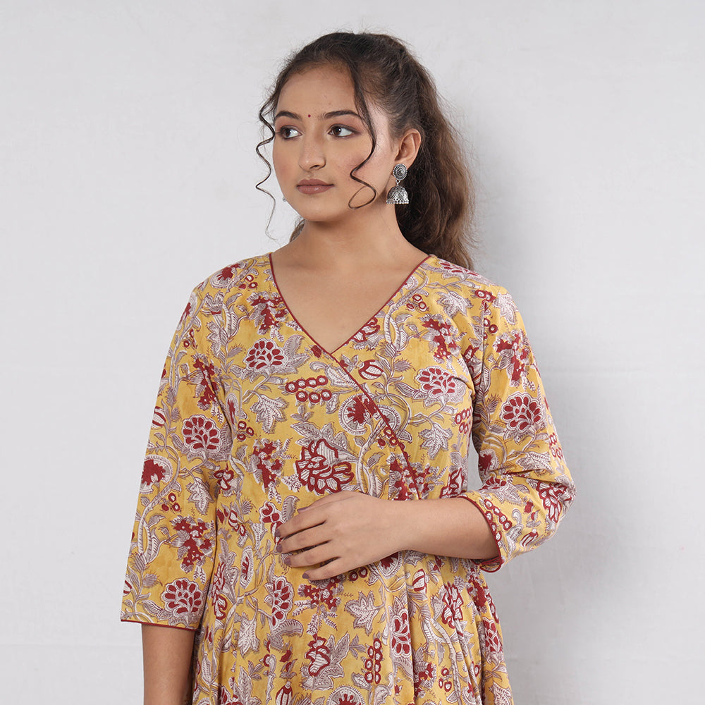 Buy Sanganeri Block Printing Cotton Flared Gher Dress Online l iTokri.com