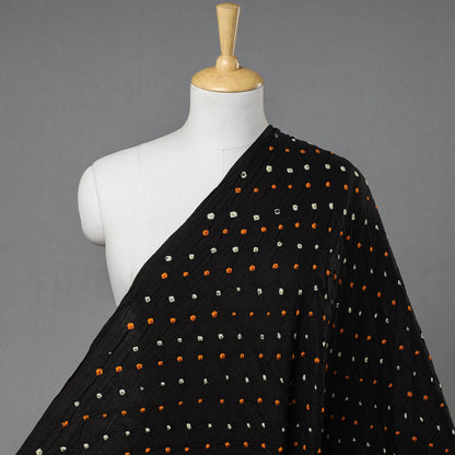 Black - Yellow & White Buti Kutch Bandhani Tie-Dye Mul Cotton Fabric