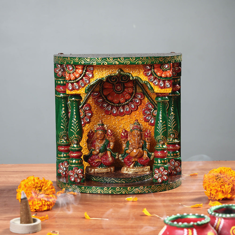  Lakshmi & Ganesha - Festive Decor Handpainted Wooden Wall Decor Frame 