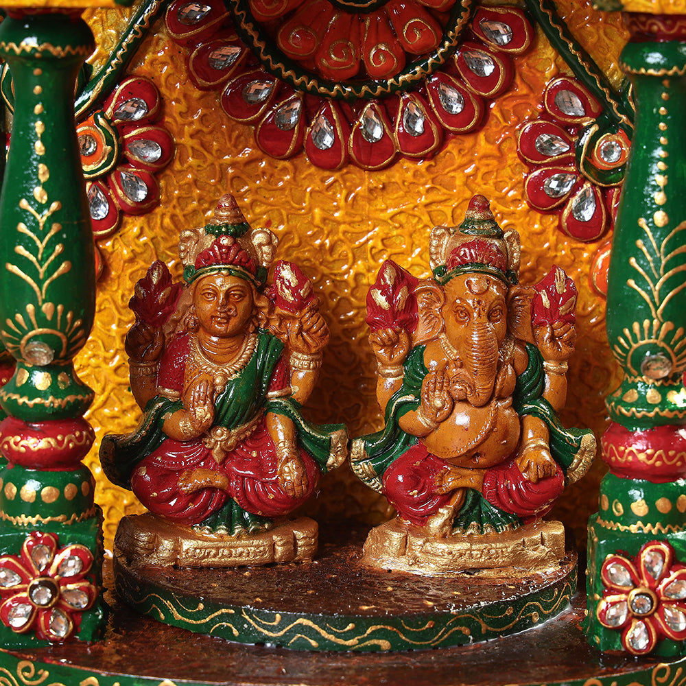  Lakshmi & Ganesha - Festive Decor Handpainted Wooden Wall Decor Frame 