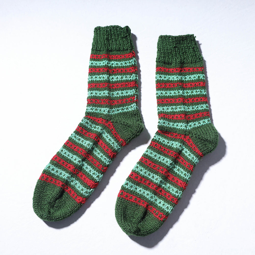 Green - Kumaun Hand-knitted Woolen Socks (Adult)